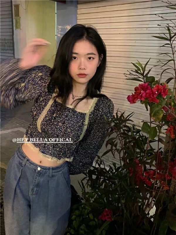 New in early autumn! [HEY BELLA] Korean version floral pullover shirt 5023# L