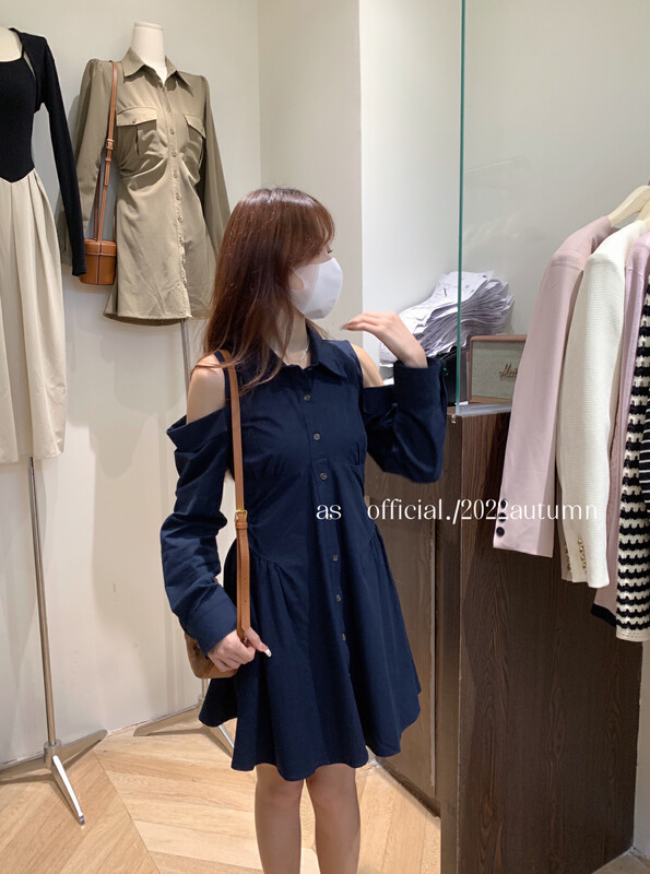 Autumn is new! [AS] Off-the-shoulder waist all-match dress 9079# HJY