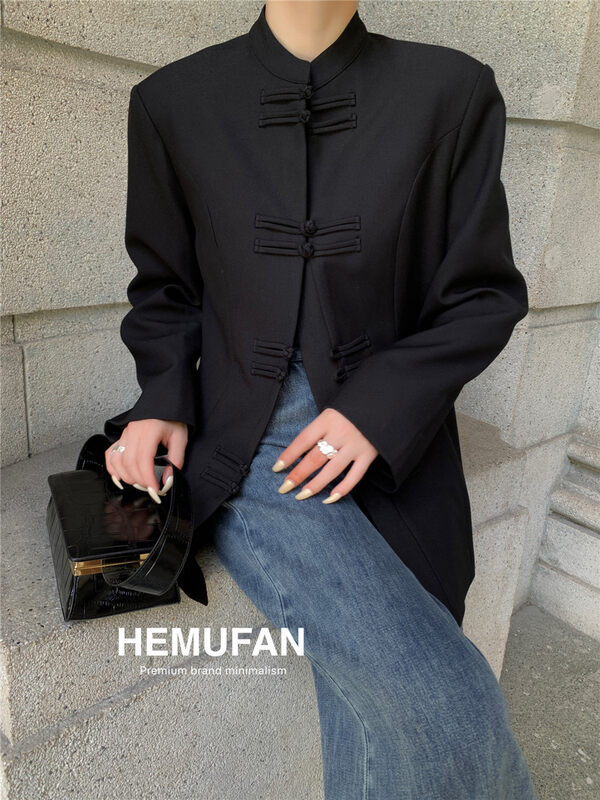 New in autumn! [HEMUFAN Hemufan] Retro country style design button short coat 5027# L