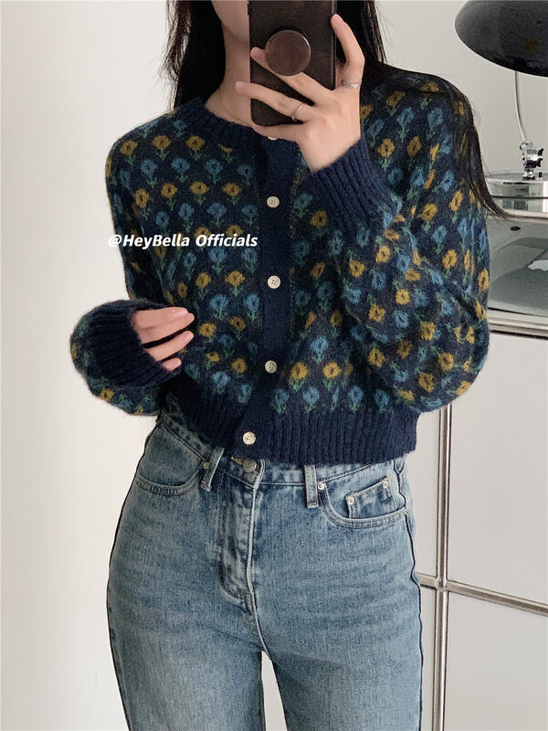 New in early autumn!【HEY BELLA】Fresh breasted floral knitted cardigan 9123# LL