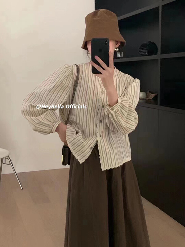 New in early autumn! [HEY BELLA] Korean fashion casual striped shirt 5328# L