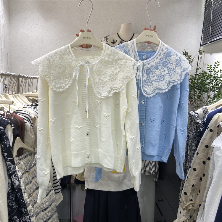 New in autumn!【HEY BELLA】Single-breasted textured and comfortable knitted cardigan (with lace detachable) B9206# L