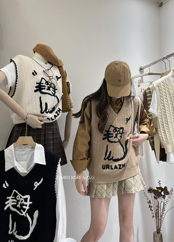 New in autumn! [MISS KOREA] Cat crocheted all-match sleeveless vest (only vest) 9196# HBX