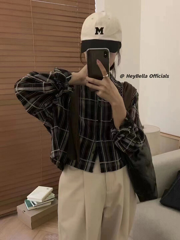New in autumn! [HEY BELLA] Korean version of the plaid casual short jacket 5033# L