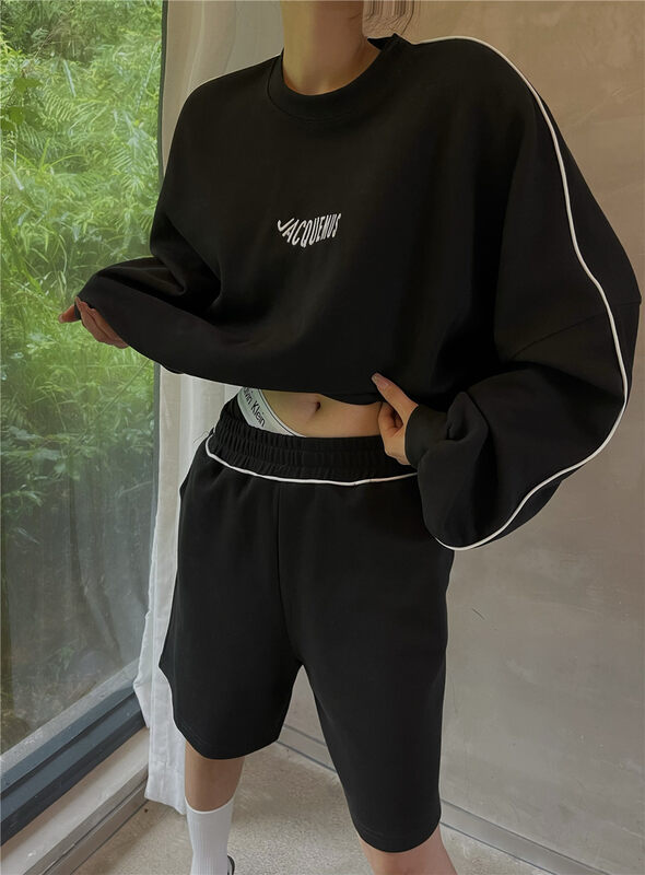 New in early autumn! [TOP CLOSET] Round neck loose all-match alphabet sweater + casual shorts suit 5209# OZQ
