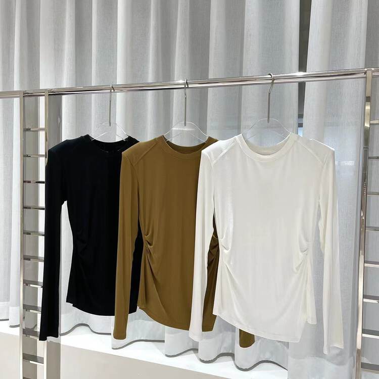 New in autumn! [MOCHA] round neck solid color all-match long-sleeved T-shirt 638# OZQ
