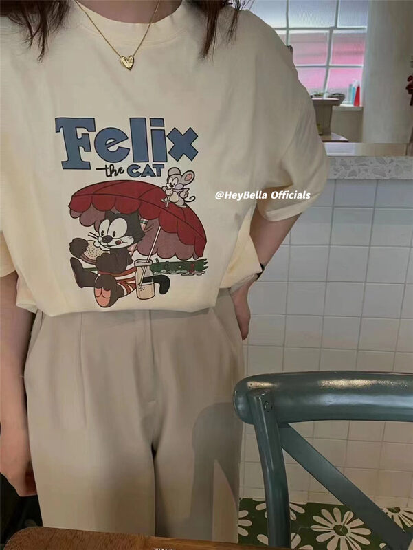 【HEY BELLA】Cartoon Print Loose Short Sleeve T-Shirt YS1-5318# L