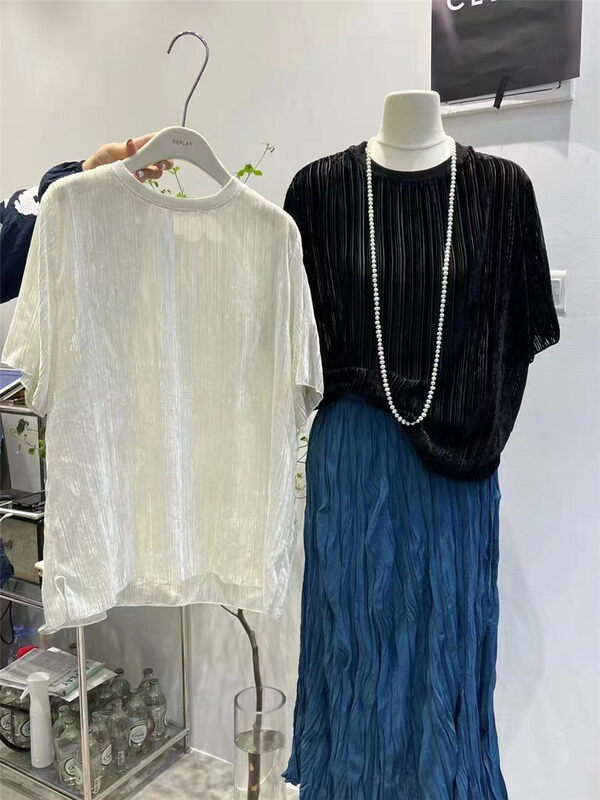 New in autumn! [REPLAY] Round neck solid color pit strip small shirt 10900# ZJY
