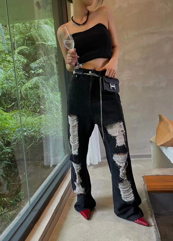 Early autumn new style! [TOP CLOSET] niche design ripped jeans 30985# OZQ