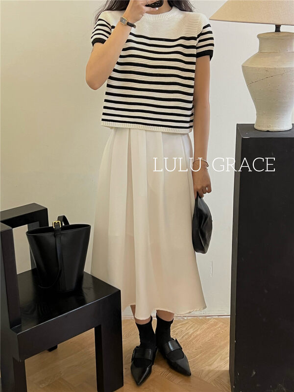 New in autumn! [LULU GRACE] Korean round neck striped casual knitted sweater 6582# ZJY