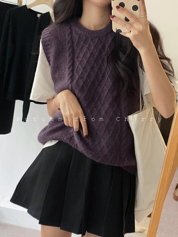 【CHERRY STUDIO】Vintage College Wind Twist Mohair Vest/Sling 6727# HBX