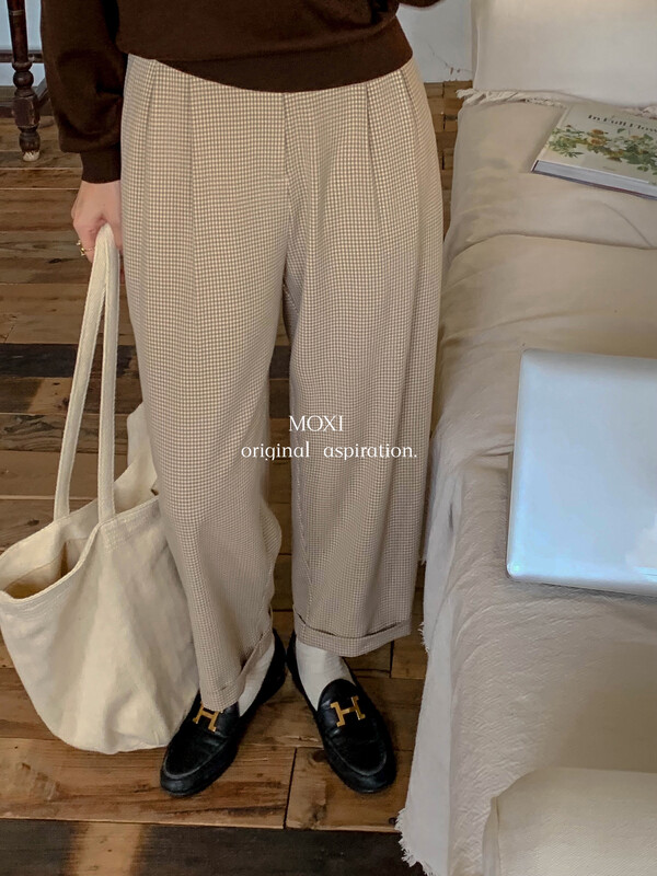 New in autumn! [MOXI] Korean version of elastic waist plaid casual pants 58726# CQW