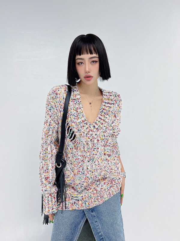 New in autumn! [D.TWO D2] V-neck Korean version loose Korean version warm sweater 2319302# ZXL