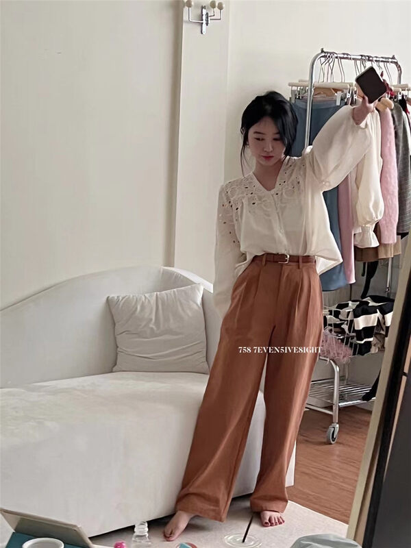New in autumn!【7EVEN5IVE8IGHT】Korean version of retro straight casual pants (with belt) 2101# HJY
