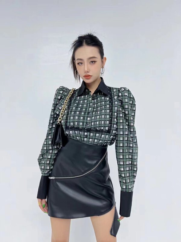 New in early autumn! [D.TWO D2] European and American style irregular zipper leather skirt 2329138# ZXL