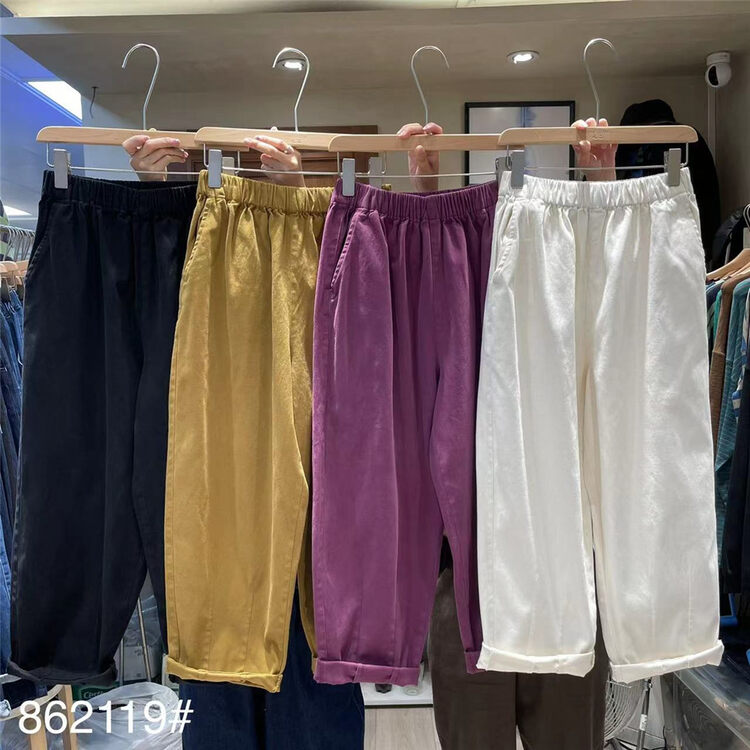 New in autumn! [fabric] elastic waist comfortable all-match casual pants 862119# L
