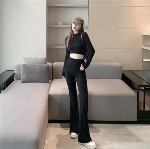 Net red fried street fashion casual sports suit female  early autumn age reduction Western style horn wide-leg pants two-piece set