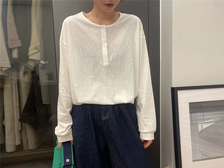 New in autumn! [SELF] round neck solid color versatile long-sleeved T-shirt 7395# LSL
