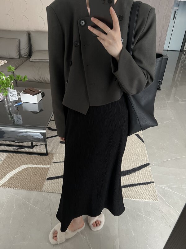 New in early autumn! [Modern 197] High-waisted temperament solid color skirt 7113A# LSL