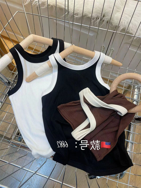 New in autumn!  【DS.GIFT】Casual simple color matching slim vest/sling 6882# LSL