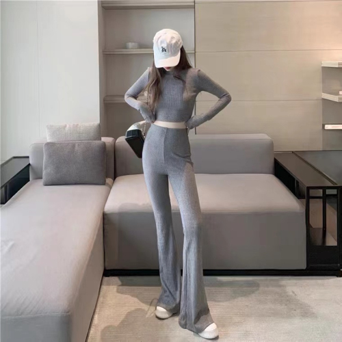 Net red fried street fashion casual sports suit female  early autumn age reduction Western style horn wide-leg pants two-piece set