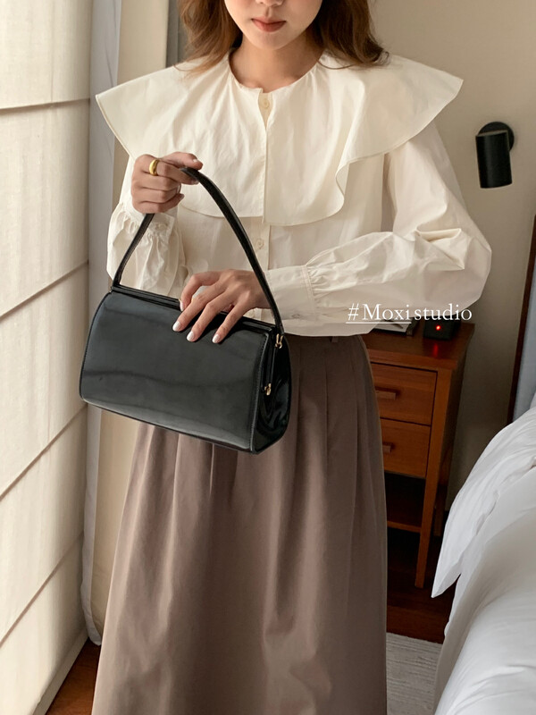 New in autumn!【MOXI】Korean ruffled large lapel loose shirt 58796# CQW