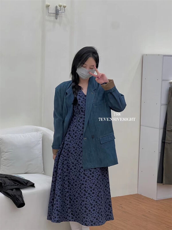 New in autumn!【7EVEN5IVE8IGHT】Han Shu V-neck floral dress 2138# HJY