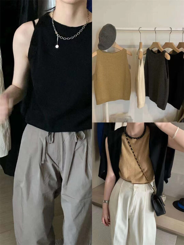 New in autumn!【MALT】Simple loose round neck vest/sling 6052# XYJ