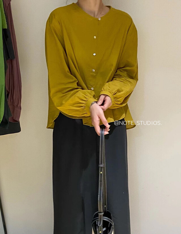 New in autumn! [NOTE] Korean version ins all-match temperament solid color round neck shirt 22819# HBX