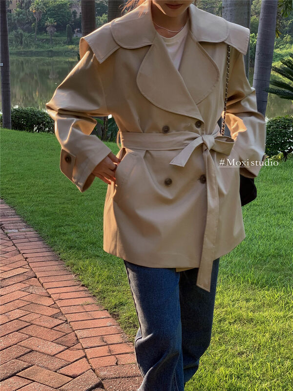 New in early autumn! [MOXI] commuter large lapel double-breasted trench coat (with belt) 75999# XJ