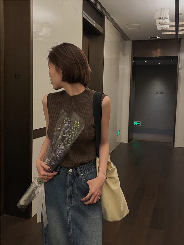 New in autumn! [SOUL] stand-up collar texture all-match skin-friendly knitted vest/sling 2694# CLS