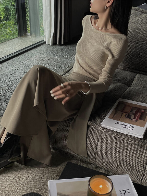New in autumn! [SOUL] backless big U-neck slim fit sweater 2746# CLS