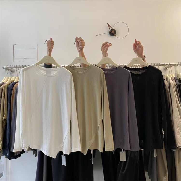 New in early autumn! [SELF] Simple round neck stitching long-sleeved T-shirt 7719# LSL