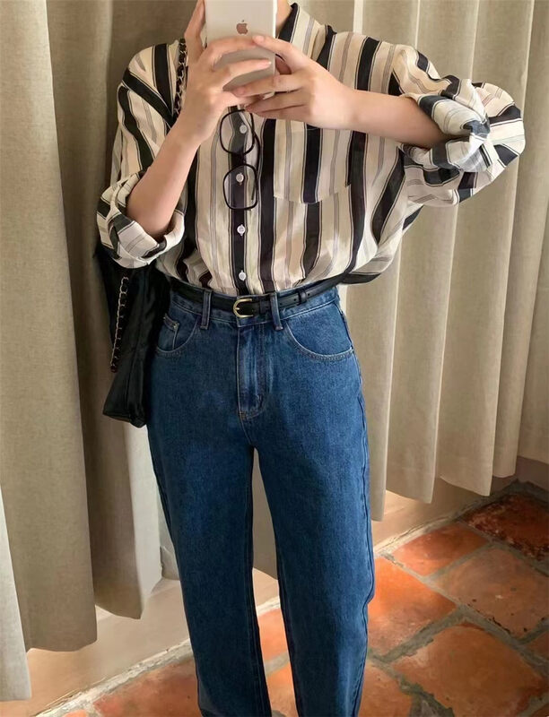 New in autumn! [MALT] Striped pocket fashion shirt 6057# XYJ