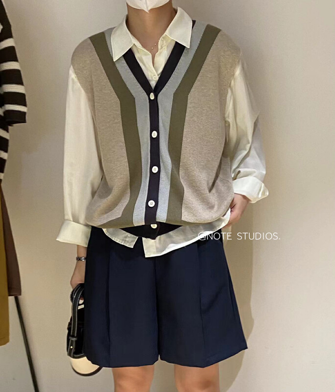 Autumn models are new! [NOTE] Lazy style retro contrast color fashion vest 22805# HBX