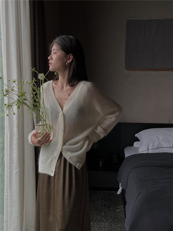 New in autumn!【SOUL】V-neck single-breasted loose knitted cardigan 2749# CLS