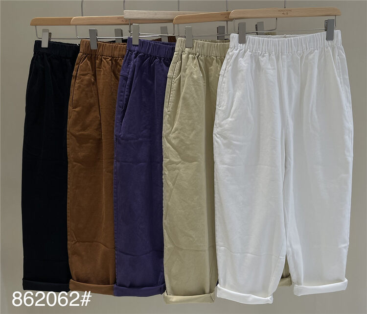 New in autumn! [fabric] elastic waist comfortable clean casual pants 862062# L