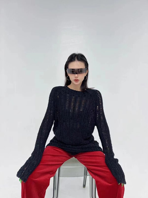 New in early autumn!【D.TWO D2】Loose hollow fashion knitted cardigan 2319012# ZXL
