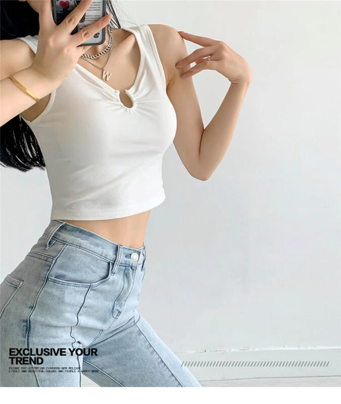 New in autumn!  【DS.GIFT】U-shaped buckle design trendy American hot girl vest/sling 313# LSL