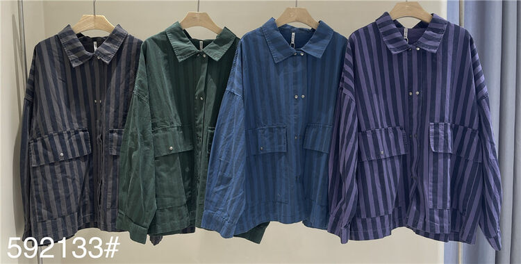 New in autumn! [fabric] single-breasted striped comfortable shirt 592133# L