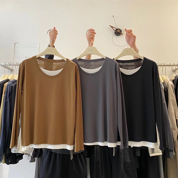 New in early autumn! [SELF] fake two-piece comfortable and versatile long-sleeved T-shirt 7378# LSL