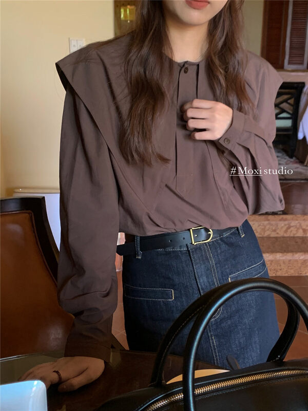 New in early autumn! [MOXI] Simple solid color large lapel pullover shirt 58701# XJ