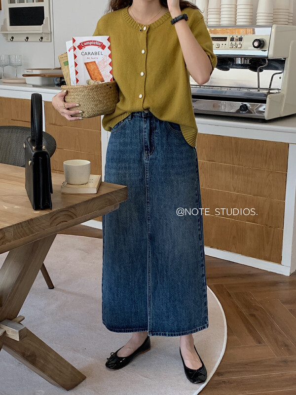 New in early autumn!  【NOTE】Casual simple denim long slit skirt 22783# HBX