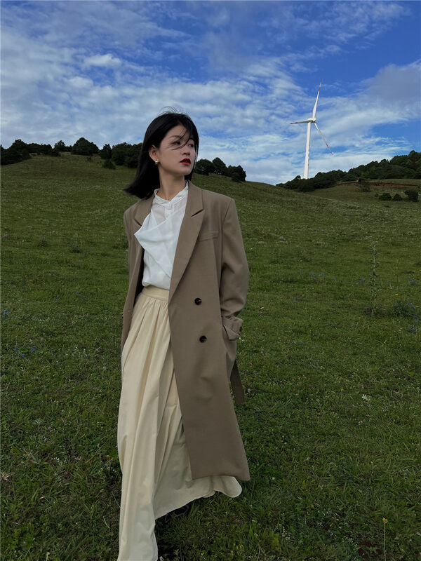 New in autumn! [SOUL] Minimalist temperament high-end double-breasted suit trench coat (with belt) 2654# CLS
