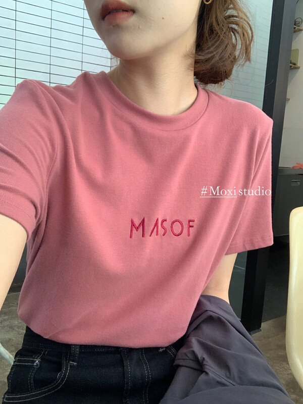 New in autumn! [MOXI] brushed embroidery Korean alphabet short-sleeved T-shirt 8861# CQW