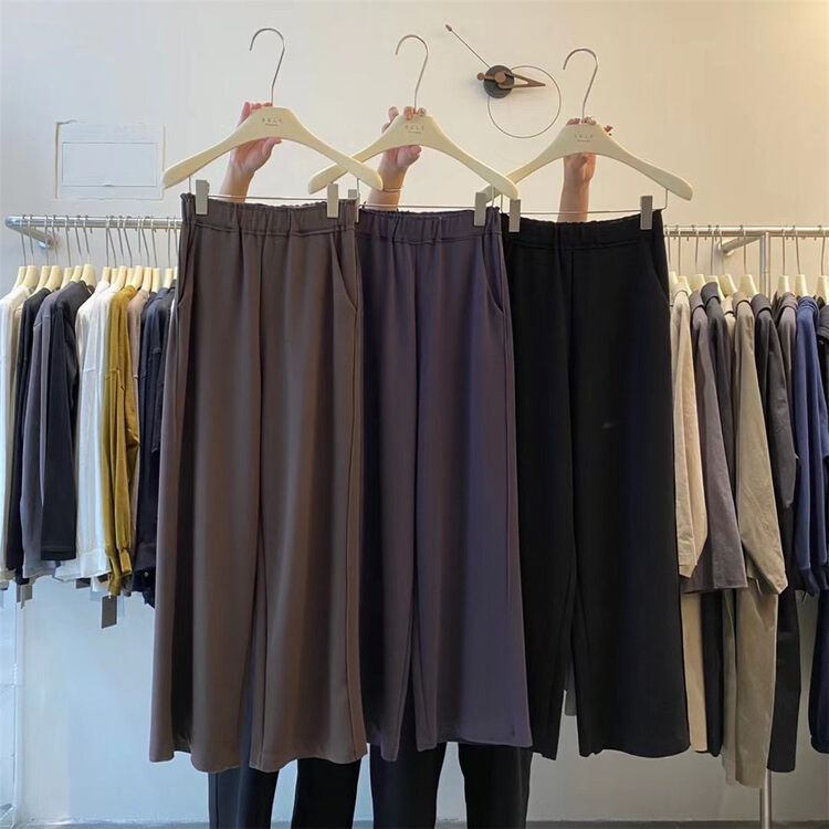 New in early autumn! [SELF] Elastic waist raw edge wide leg casual pants 7576# LSL