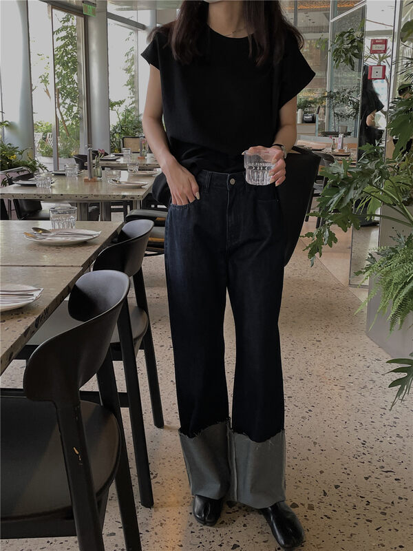 The version is very good!  【SOUL】Korean style slim stitching personalized jeans 2706# CLS