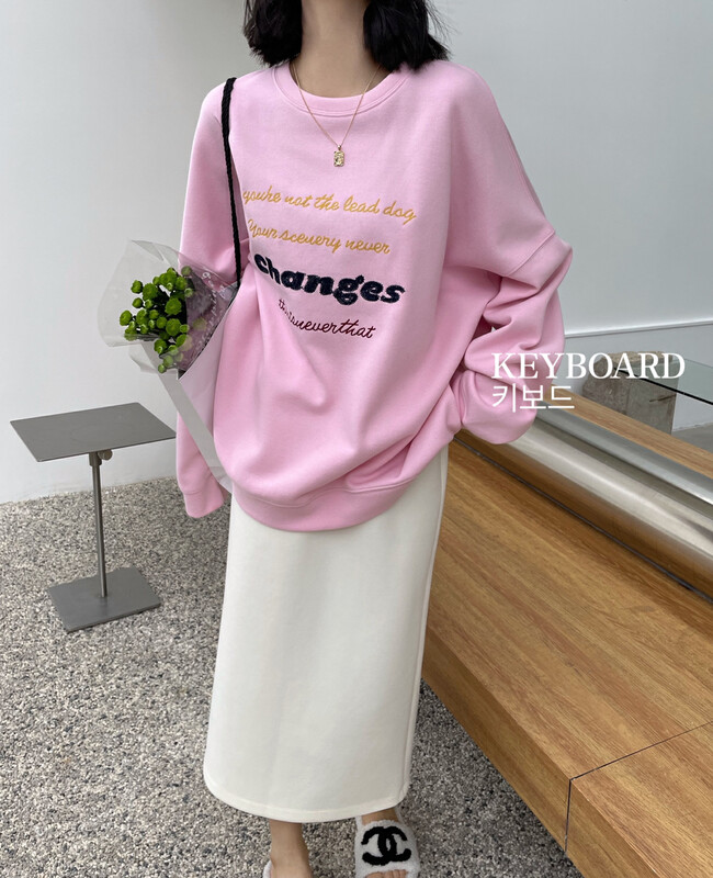 【KEYBOARD】Casual round neck two-color embroidered letter sweater 9816
