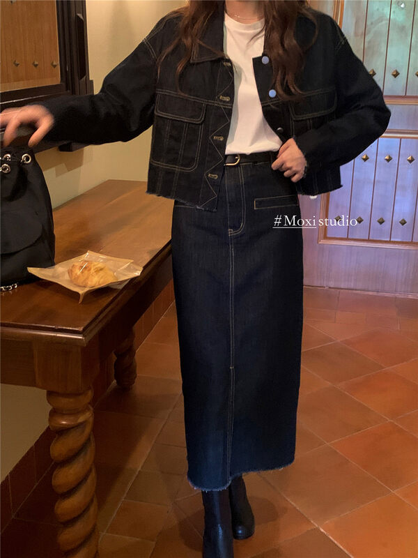 New in early autumn! [MOXI] High waist casual all-match denim skirt 8830# XJ