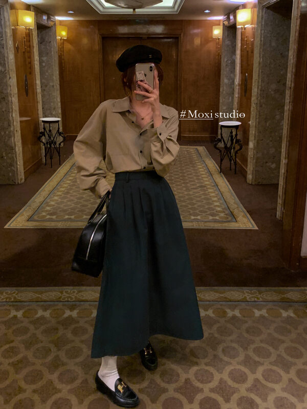 New in early autumn! [MOXI] Temperament literary breasted skirt (without belt) 8802# XJ